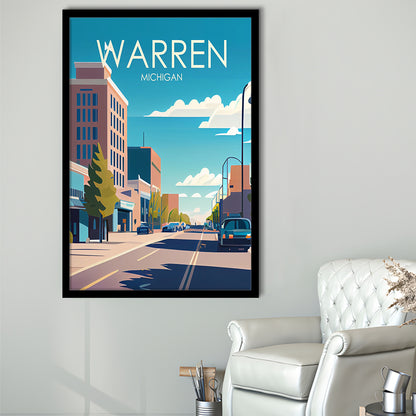 Warren Michigan Retro Art Print, Warren City Wall Art, Framed Art Print, Picture Framed, Painting Art