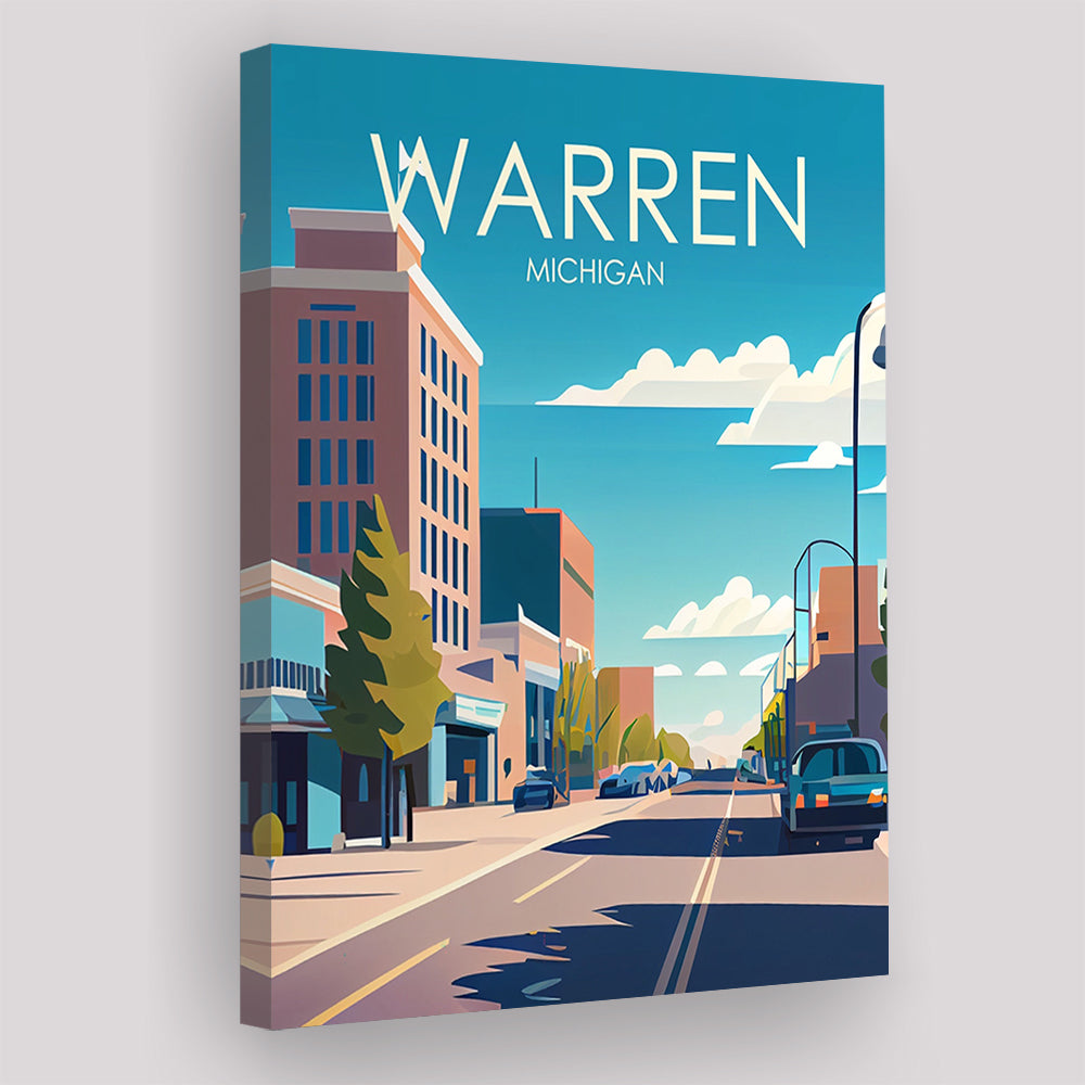 Warren Michigan Retro Art Print, Warren City Wall Art, Canvas Print, Painting Canvas, Living Room Decor