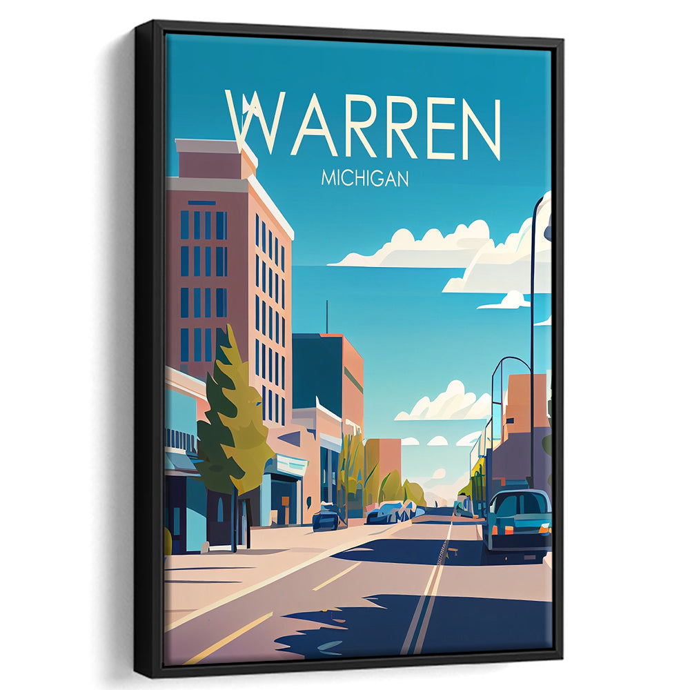 Warren Michigan Retro Art Print, Warren City Wall Art, Floating Framed Canvas Print, Framed Picture, Painting Canvas