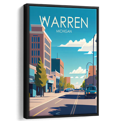 Warren Michigan Retro Art Print, Warren City Wall Art, Floating Framed Canvas Print, Framed Picture, Painting Canvas