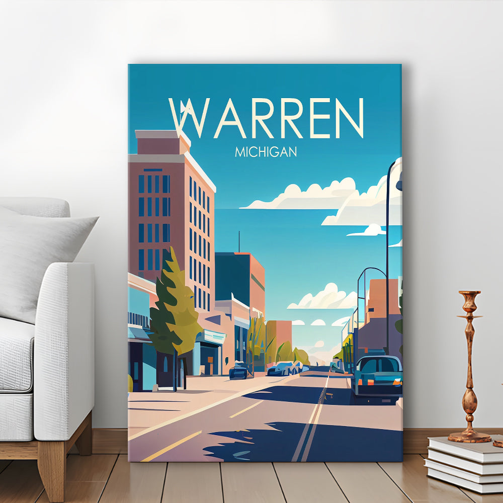 Warren Michigan Retro Art Print, Warren City Wall Art, Canvas Print, Painting Canvas, Living Room Decor