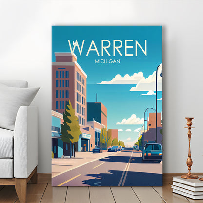 Warren Michigan Retro Art Print, Warren City Wall Art, Canvas Print, Painting Canvas, Living Room Decor