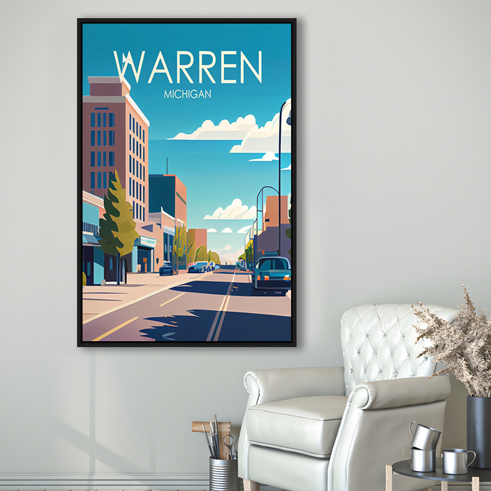 Warren Michigan Retro Art Print, Warren City Wall Art, Floating Framed Canvas Print, Framed Picture, Painting Canvas