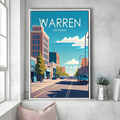 Warren Michigan Retro Art Print, Warren City Wall Art, Floating Framed Canvas Print, Framed Picture, Painting Canvas
