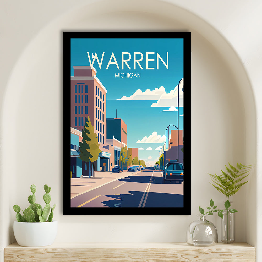 Warren Michigan Retro Art Print, Warren City Wall Art, Framed Art Print, Picture Framed, Painting Art