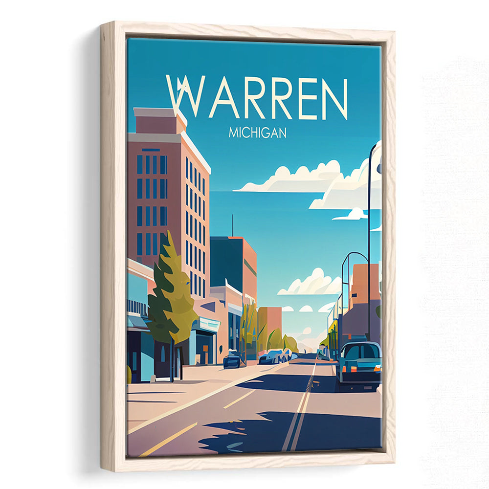 Warren Michigan Retro Art Print, Warren City Wall Art, Floating Framed Canvas Print, Framed Picture, Painting Canvas