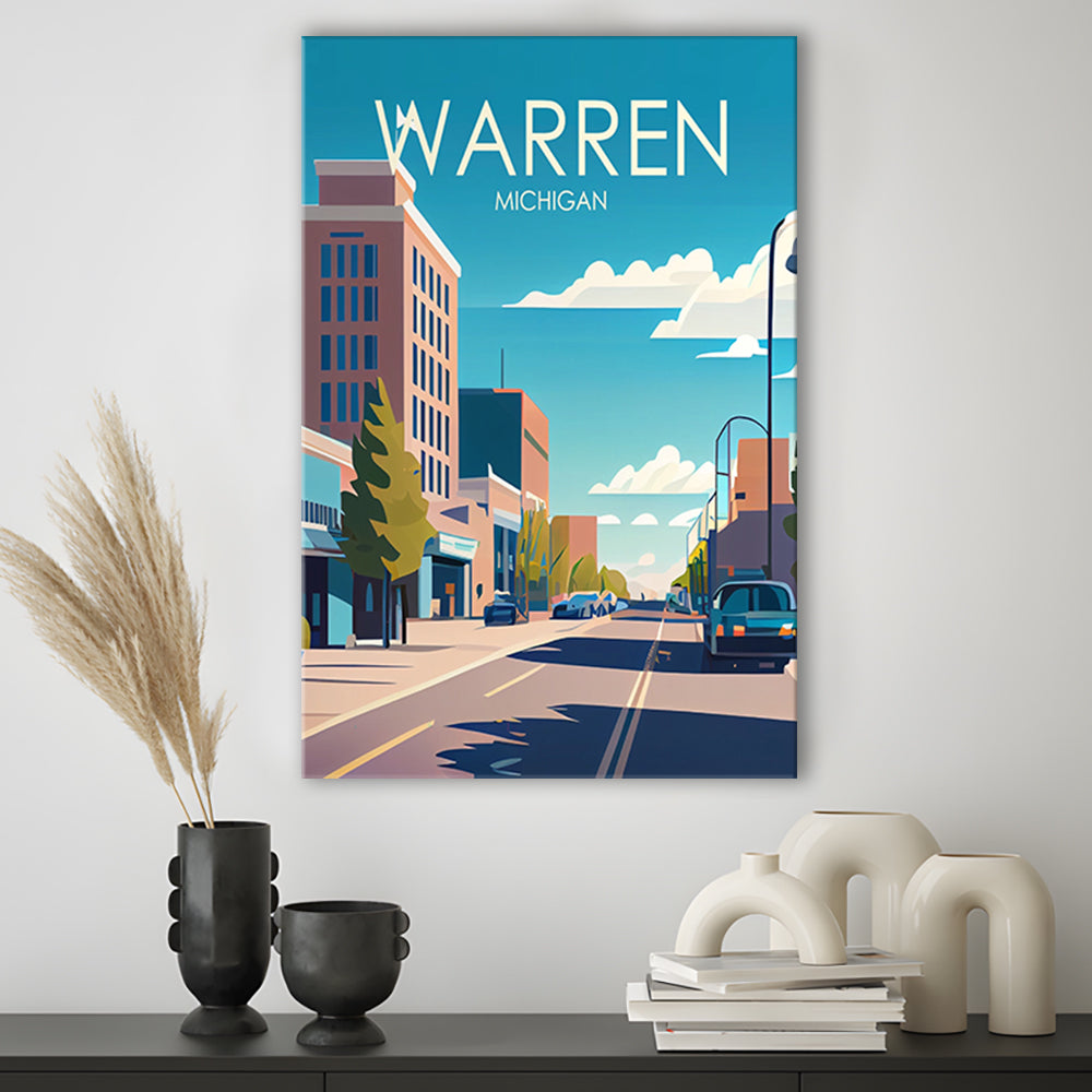 Warren Michigan Retro Art Print, Warren City Wall Art, Canvas Print, Painting Canvas, Living Room Decor