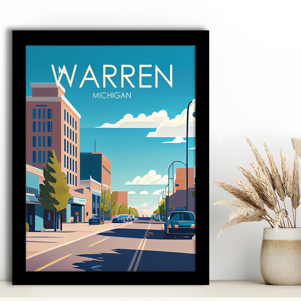 Warren Michigan Retro Art Print, Warren City Wall Art, Framed Art Print, Picture Framed, Painting Art