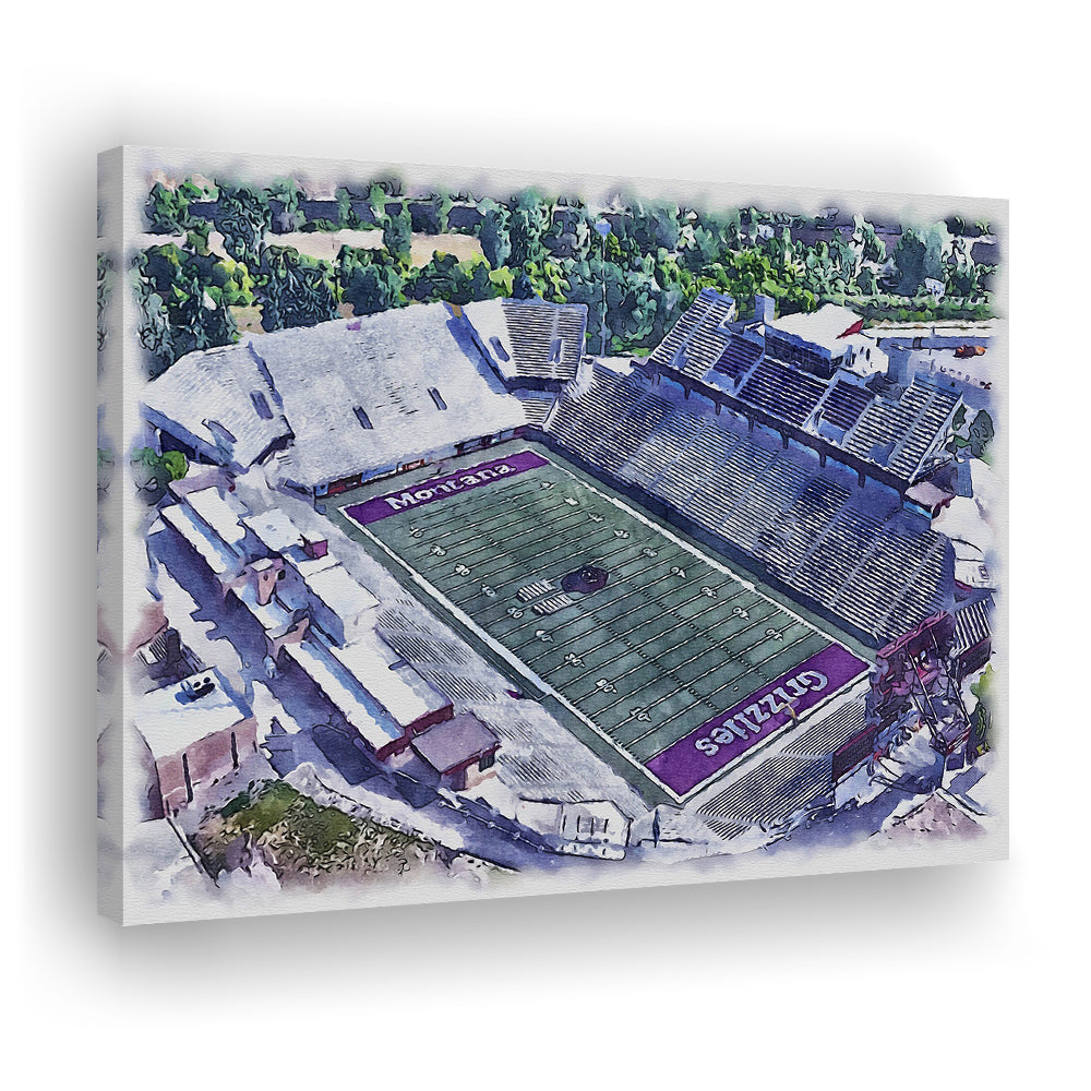 Washington-Grizzly Painting Stadium Watercolor, Missoula Montana, Sport Art, Gifts for him, Canvas Print Wall Art