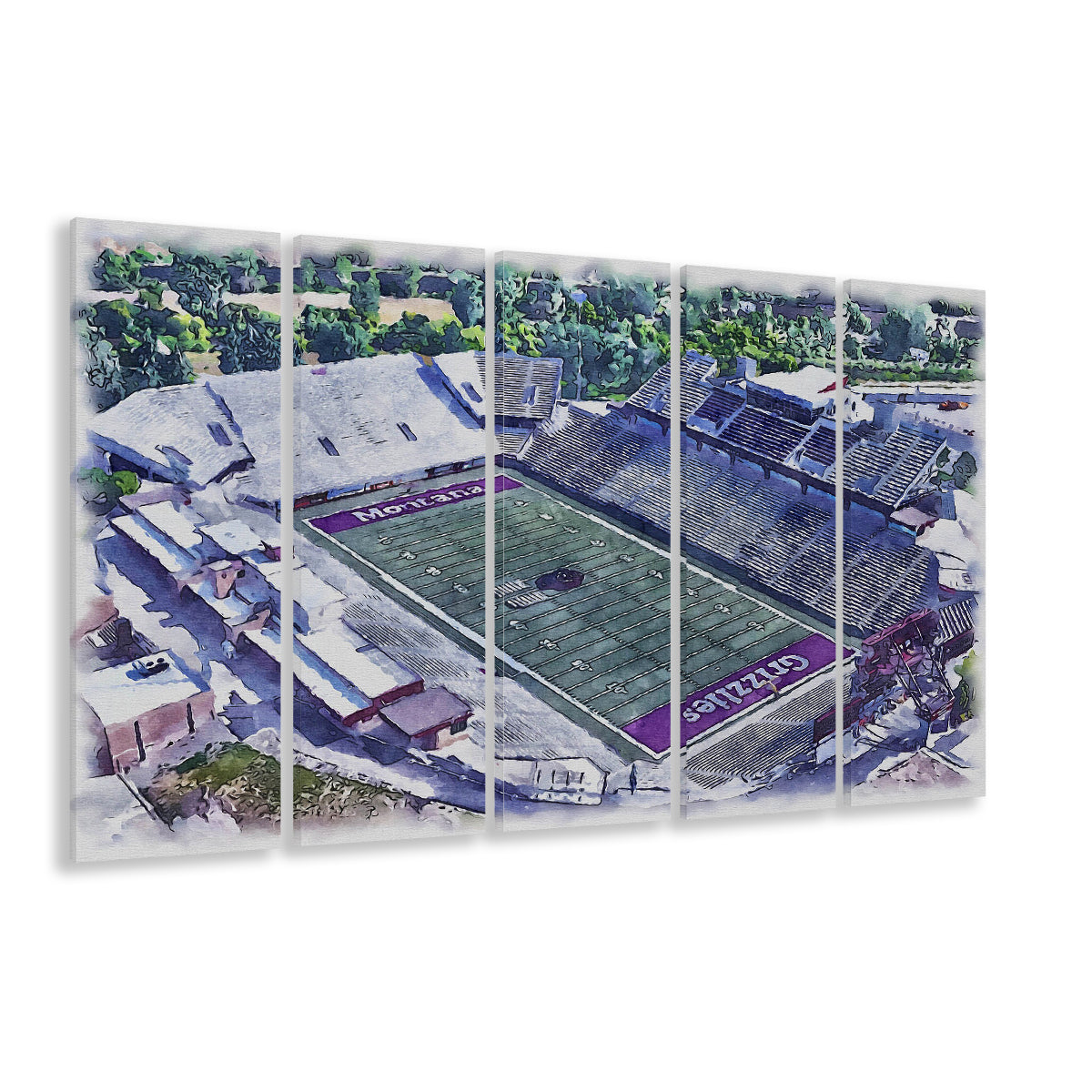 Washington-Grizzly Painting Stadium Watercolor, Missoula Montana Watercolor, Sport Art, Extra Large Canvas Print