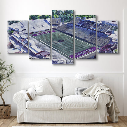Washington-Grizzly Painting Stadium Watercolor, Missoula Montana, Sport Art, Mixed 5 Panel, Canvas Print Wall Art