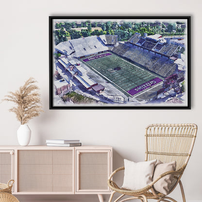 Washington-Grizzly Painting Stadium Watercolor, Missoula Montana, Sport Gift Art, Framed Canvas Print Wall Art