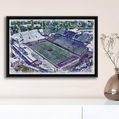 Washington-Grizzly Painting Stadium Watercolor, Missoula Montana, Sport Gift Art, Framed Canvas Print Wall Art