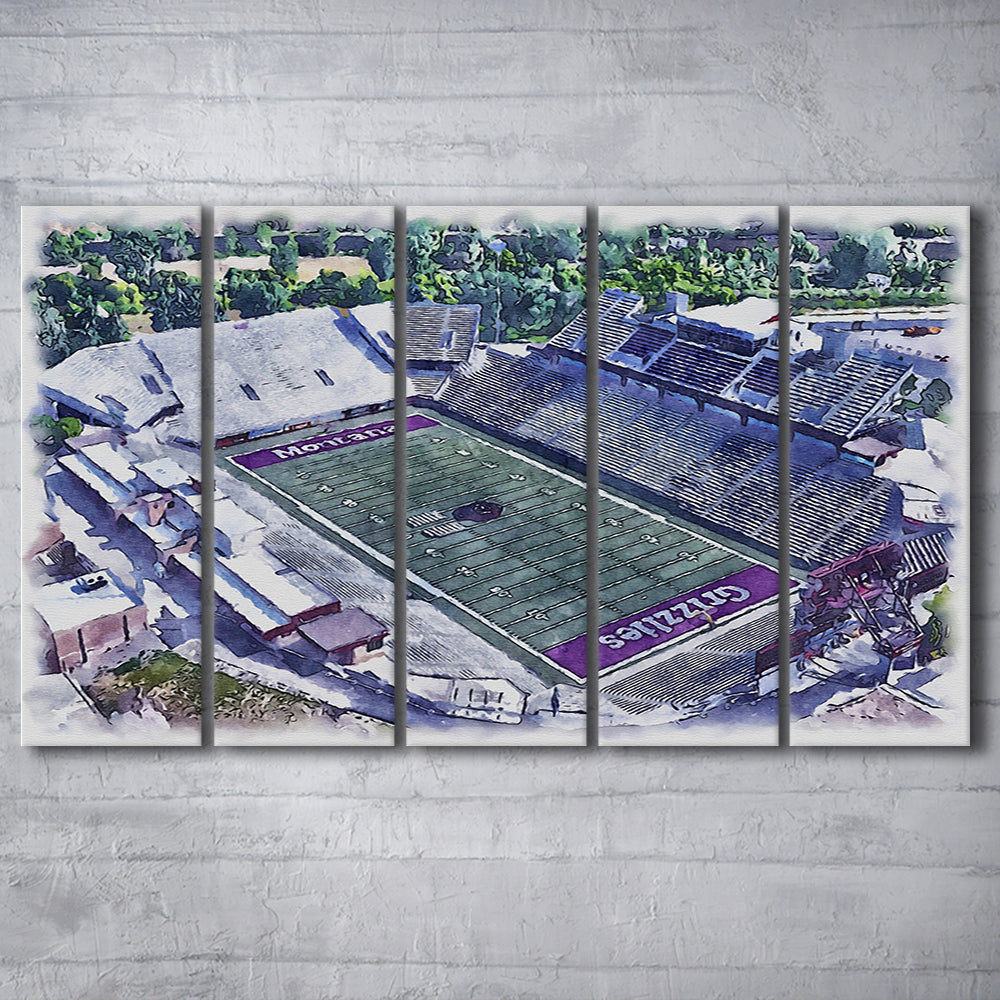 Washington-Grizzly Painting Stadium Watercolor, Missoula Montana Watercolor, Sport Art, Extra Large Canvas Print