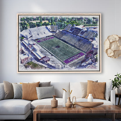 Washington-Grizzly Painting Stadium Watercolor, Missoula Montana, Sport Gift Art, Framed Canvas Print Wall Art