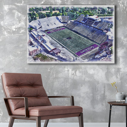Washington-Grizzly Painting Stadium Watercolor, Missoula Montana, Sport Art, Gifts for him, Canvas Print Wall Art