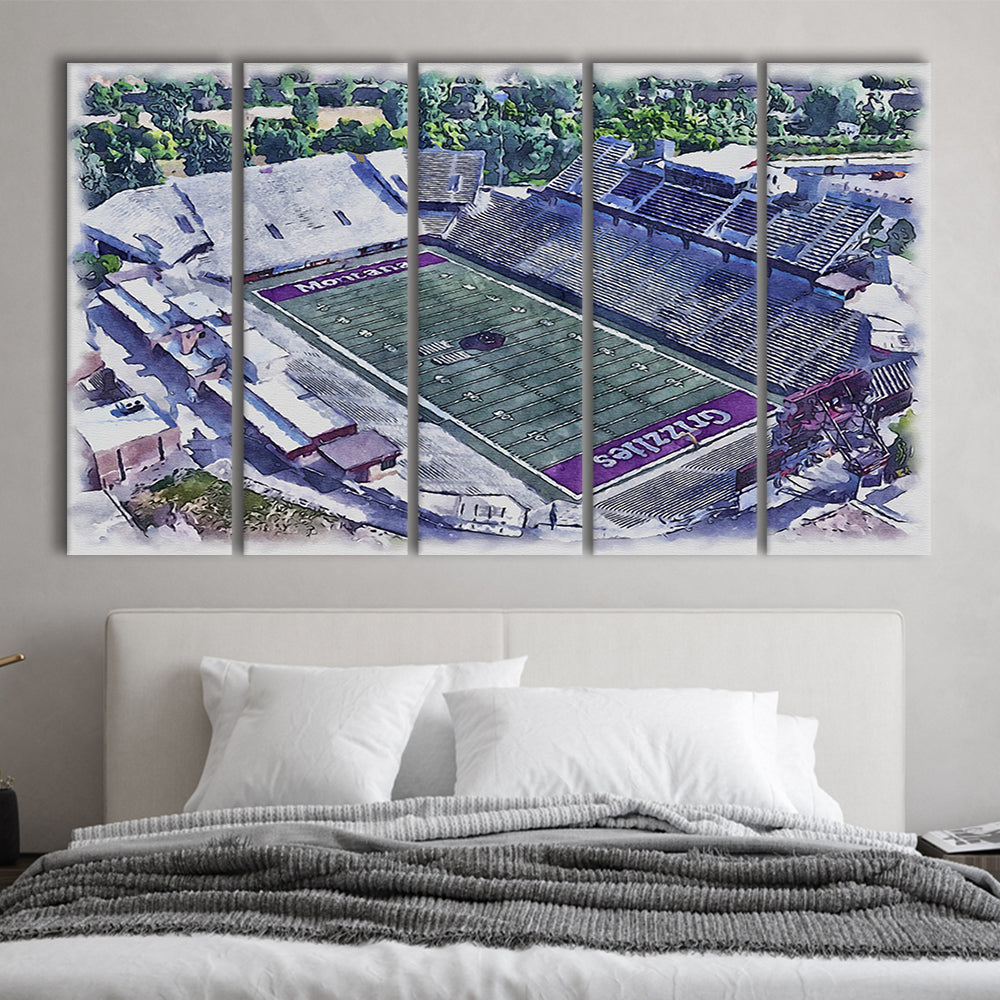 Washington-Grizzly Painting Stadium Watercolor, Missoula Montana Watercolor, Sport Art, Extra Large Canvas Print