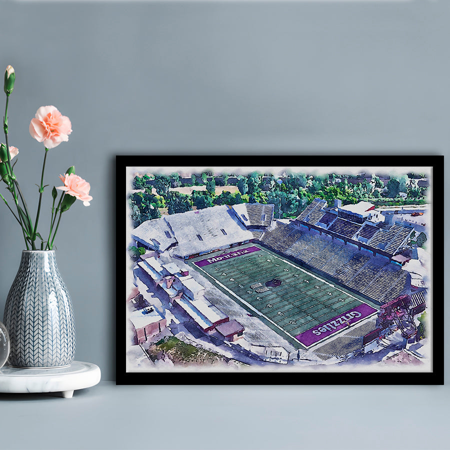 Washington-Grizzly Painting Stadium Watercolor, Missoula Montana Watercolor, Sport Gift Art, Framed Art Print Wall Decor