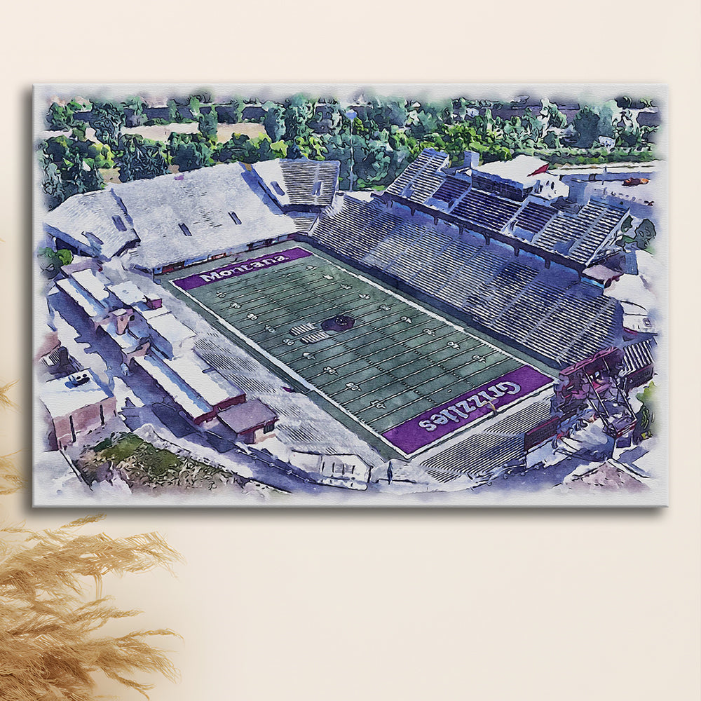 Washington-Grizzly Painting Stadium Watercolor, Missoula Montana, Sport Art, Gifts for him, Canvas Print Wall Art