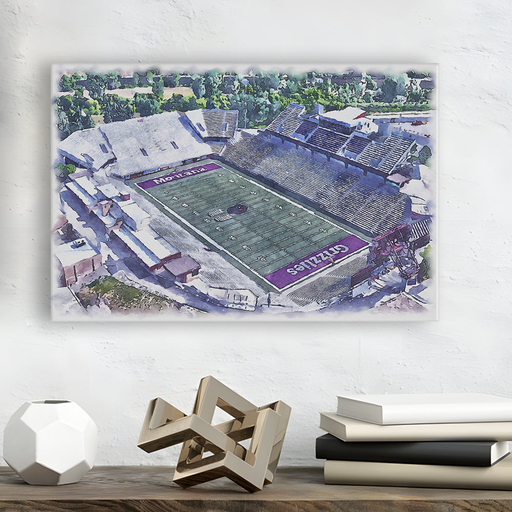 Washington-Grizzly Painting Stadium Watercolor, Missoula Montana, Sport Art, Gifts for him, Canvas Print Wall Art