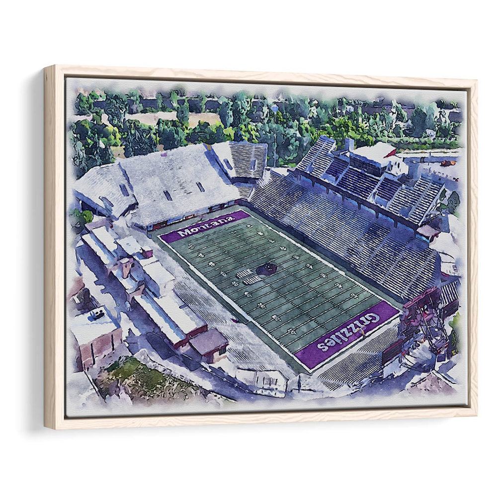 Washington-Grizzly Painting Stadium Watercolor, Missoula Montana, Sport Gift Art, Framed Canvas Print Wall Art