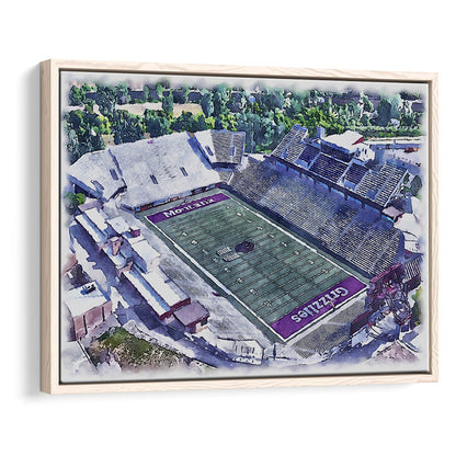 Washington-Grizzly Painting Stadium Watercolor, Missoula Montana, Sport Gift Art, Framed Canvas Print Wall Art