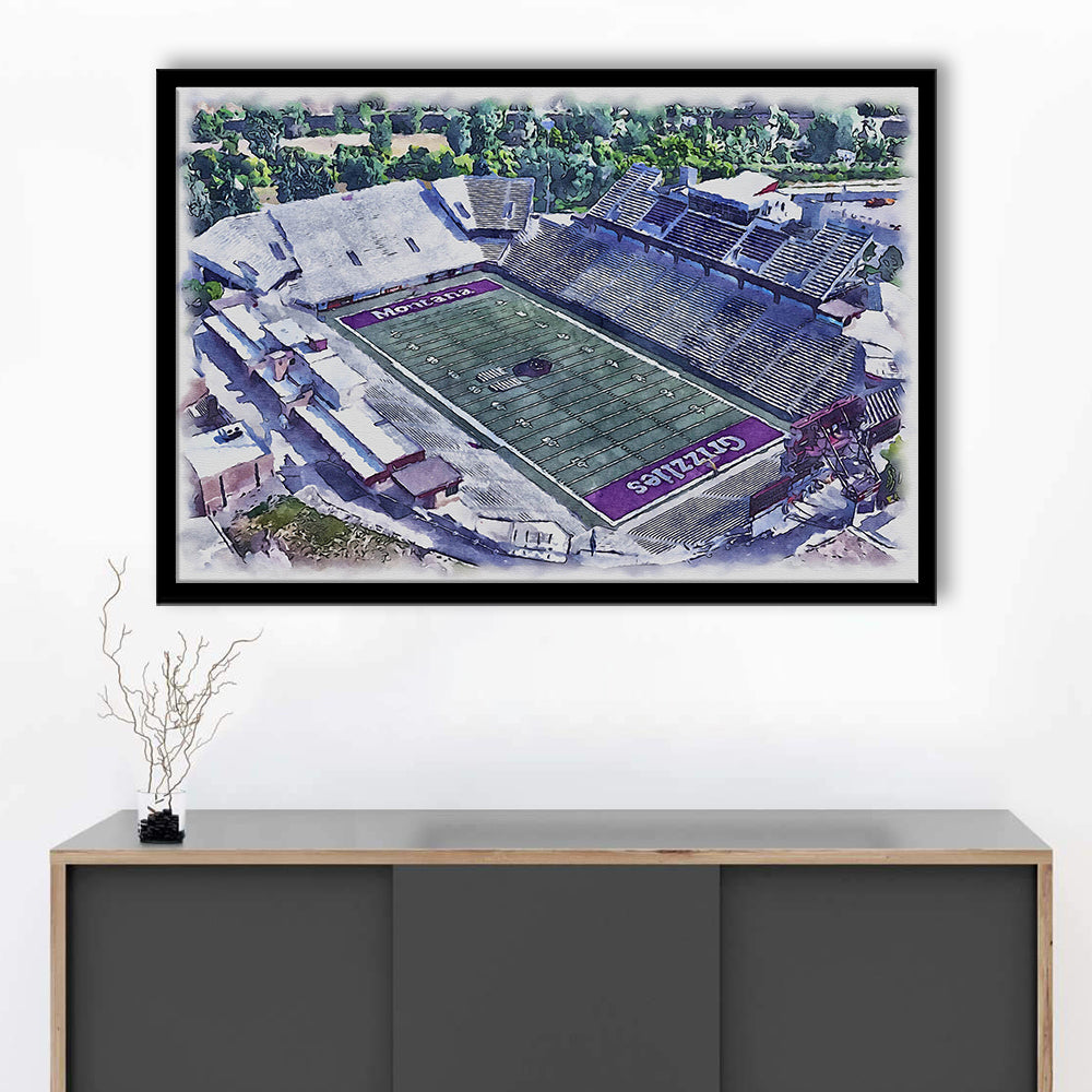 Washington-Grizzly Painting Stadium Watercolor, Missoula Montana Watercolor, Sport Gift Art, Framed Art Print Wall Decor