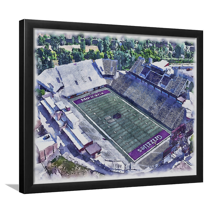 Washington-Grizzly Painting Stadium Watercolor, Missoula Montana Watercolor, Sport Gift Art, Framed Art Print Wall Decor
