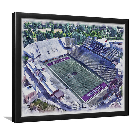 Washington-Grizzly Painting Stadium Watercolor, Missoula Montana Watercolor, Sport Gift Art, Framed Art Print Wall Decor