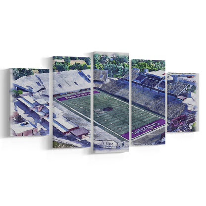 Washington-Grizzly Painting Stadium Watercolor, Missoula Montana, Sport Art, Mixed 5 Panel, Canvas Print Wall Art