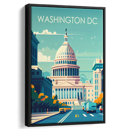 Washington DC Retro Art Print, Washington DC City Wall Art, Floating Framed Canvas Print, Framed Picture, Painting Canvas