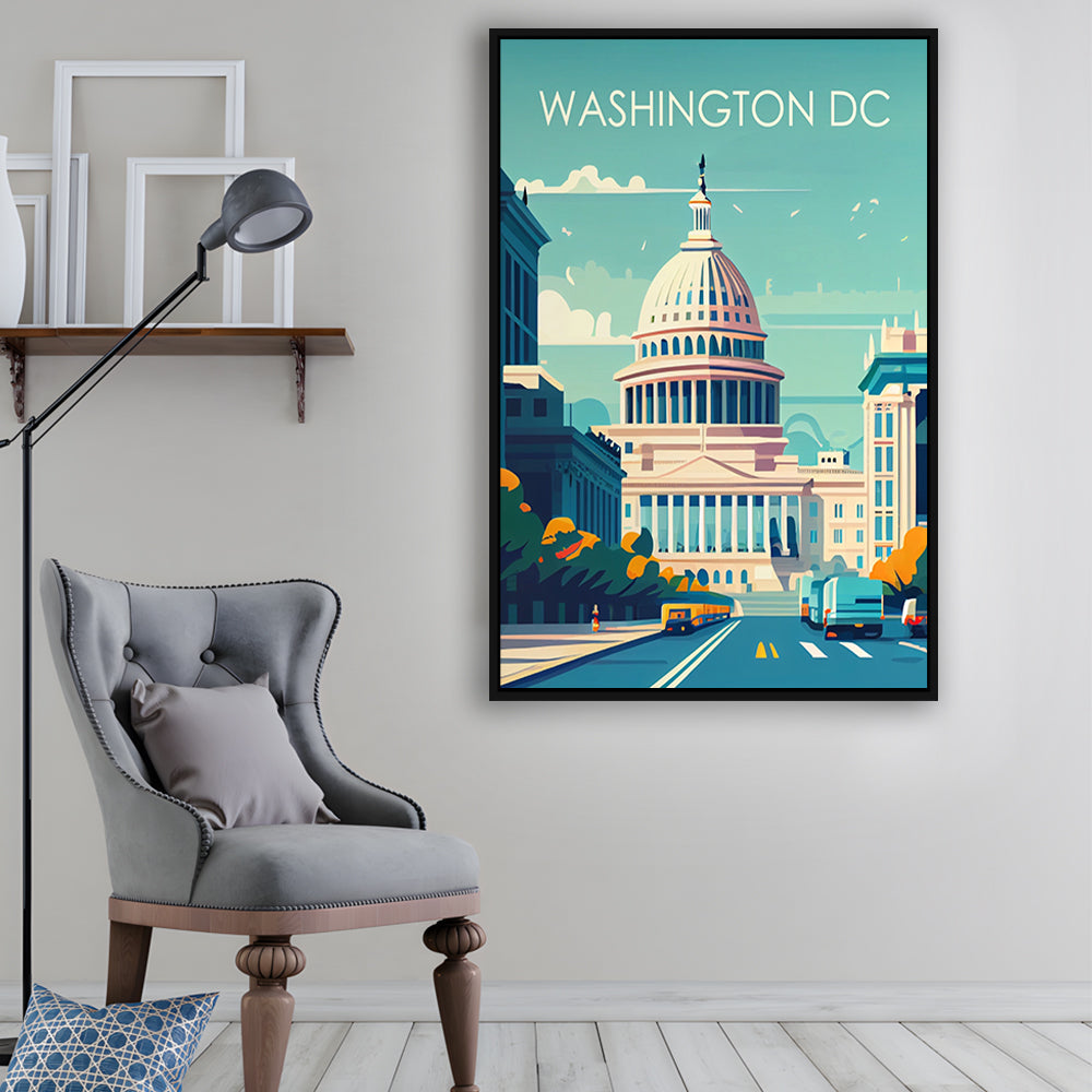 Washington DC Retro Art Print, Washington DC City Wall Art, Floating Framed Canvas Print, Framed Picture, Painting Canvas