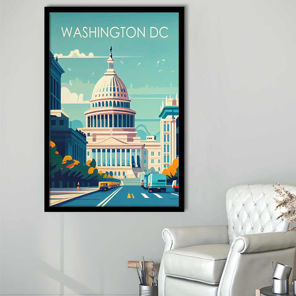 Washington DC Retro Art Print, Washington DC City Wall Art, Framed Art Print, Picture Framed, Painting Art