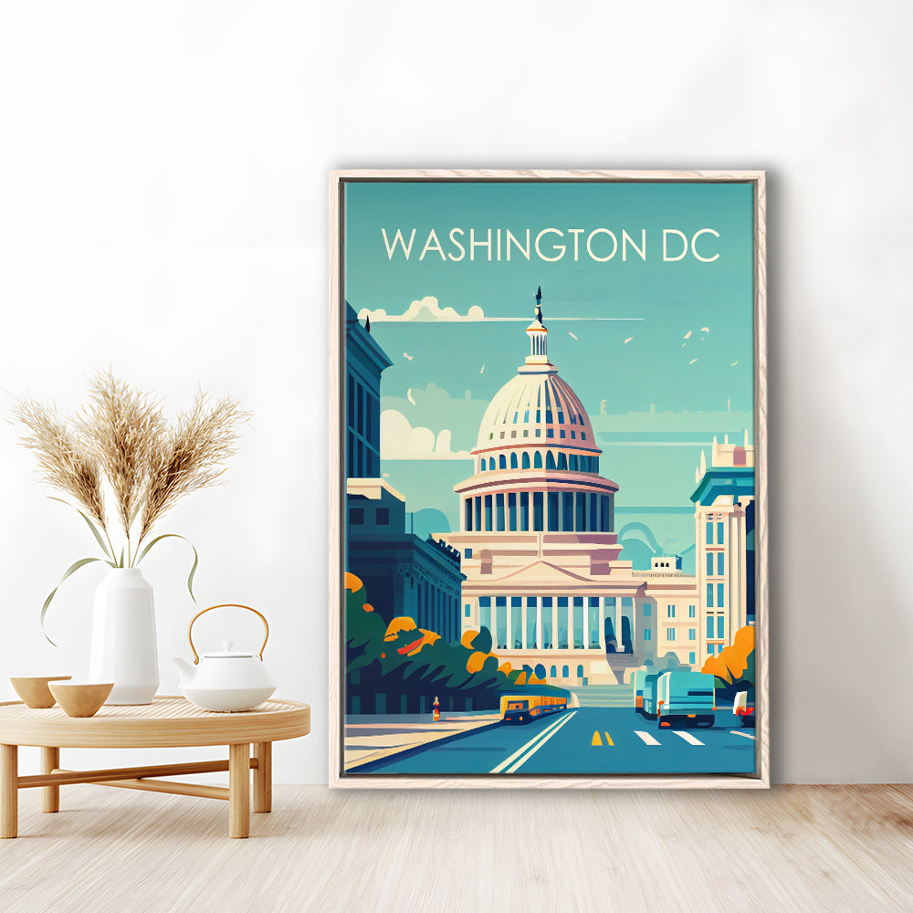 Washington DC Retro Art Print, Washington DC City Wall Art, Floating Framed Canvas Print, Framed Picture, Painting Canvas