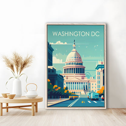 Washington DC Retro Art Print, Washington DC City Wall Art, Floating Framed Canvas Print, Framed Picture, Painting Canvas