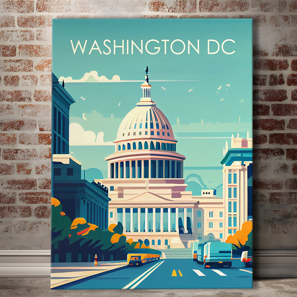 Washington DC Retro Art Print, Washington DC City Wall Art, Canvas Print, Painting Canvas, Living Room Decor