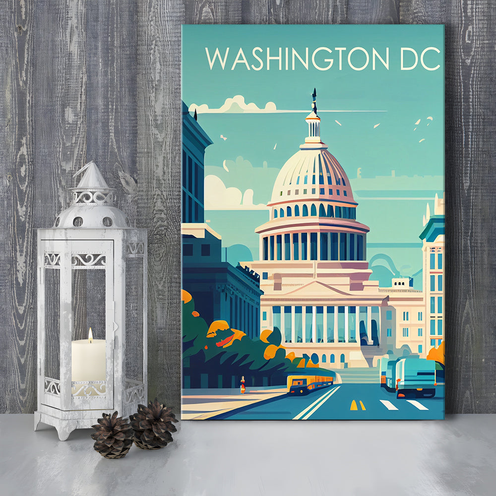 Washington DC Retro Art Print, Washington DC City Wall Art, Canvas Print, Painting Canvas, Living Room Decor