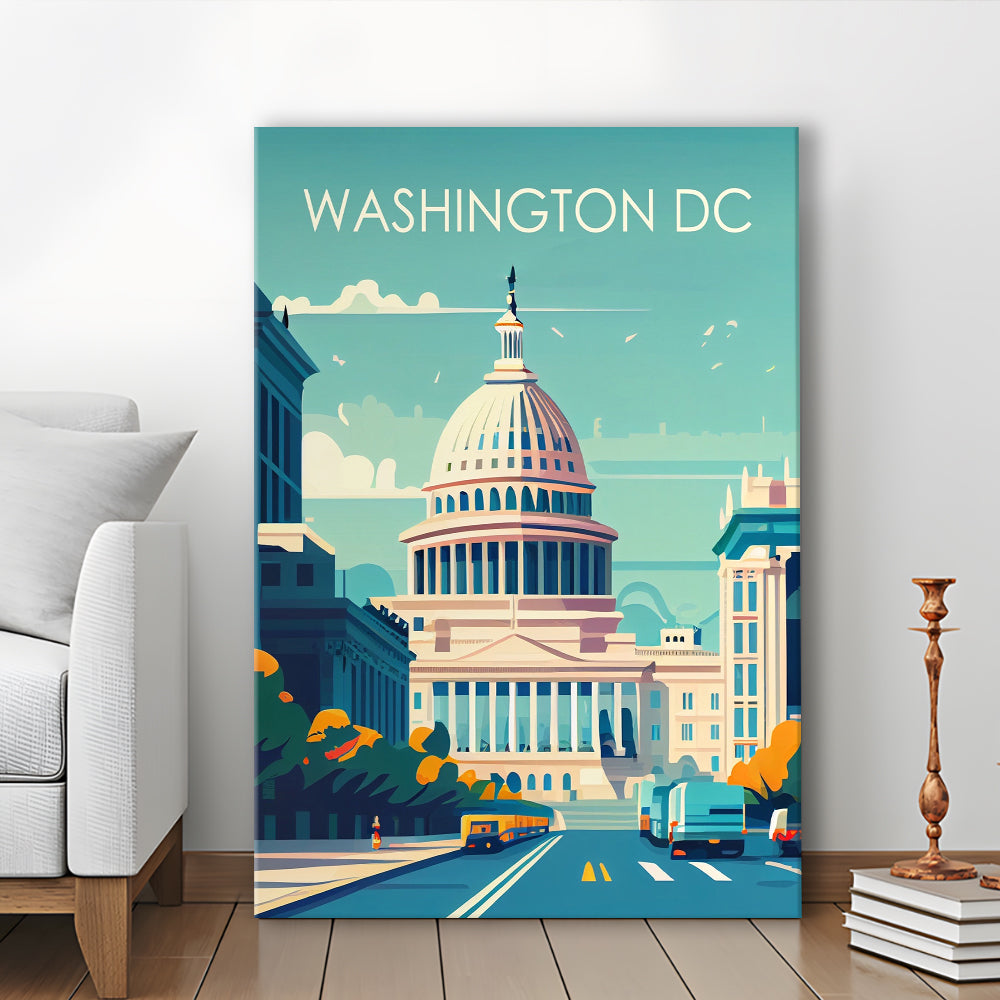 Washington DC Retro Art Print, Washington DC City Wall Art, Canvas Print, Painting Canvas, Living Room Decor