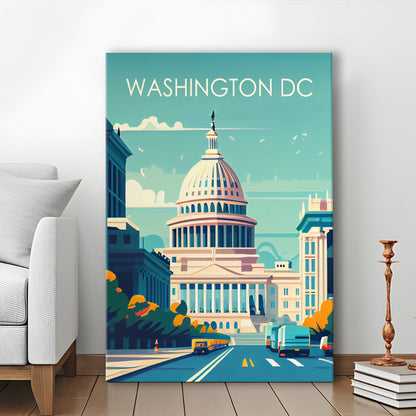 Washington DC Retro Art Print, Washington DC City Wall Art, Canvas Print, Painting Canvas, Living Room Decor