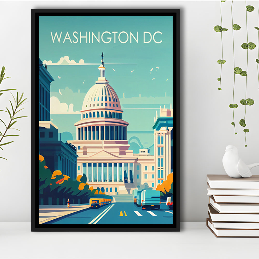 Washington DC Retro Art Print, Washington DC City Wall Art, Floating Framed Canvas Print, Framed Picture, Painting Canvas
