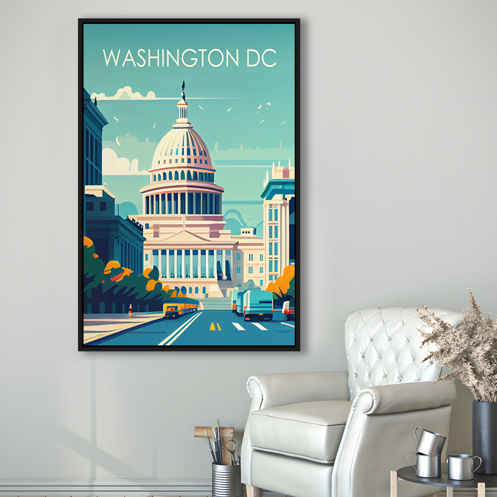 Washington DC Retro Art Print, Washington DC City Wall Art, Floating Framed Canvas Print, Framed Picture, Painting Canvas