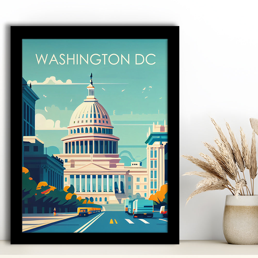 Washington DC Retro Art Print, Washington DC City Wall Art, Framed Art Print, Picture Framed, Painting Art