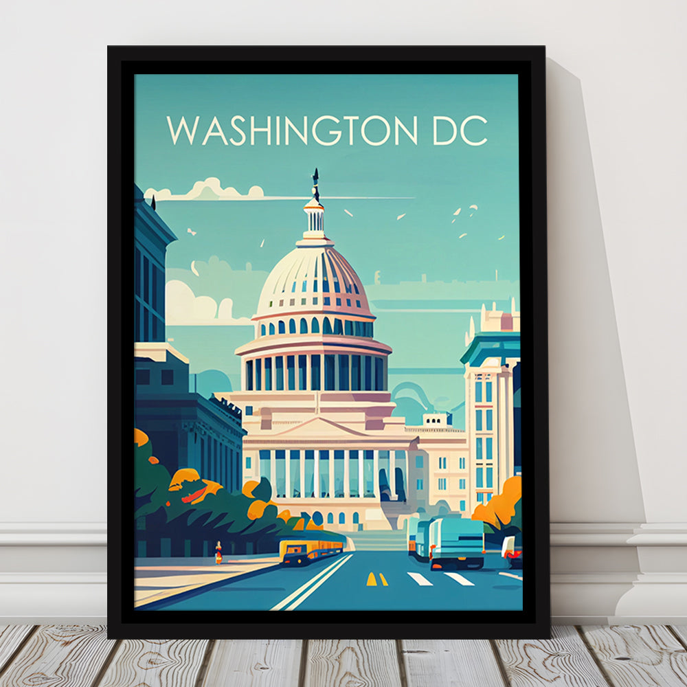 Washington DC Retro Art Print, Washington DC City Wall Art, Floating Framed Canvas Print, Framed Picture, Painting Canvas