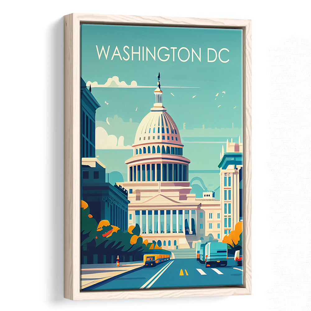 Washington DC Retro Art Print, Washington DC City Wall Art, Floating Framed Canvas Print, Framed Picture, Painting Canvas