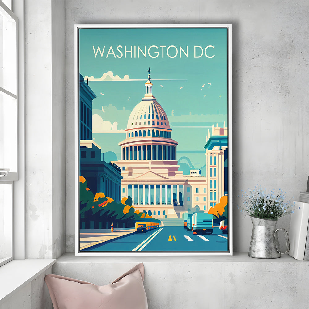 Washington DC Retro Art Print, Washington DC City Wall Art, Floating Framed Canvas Print, Framed Picture, Painting Canvas