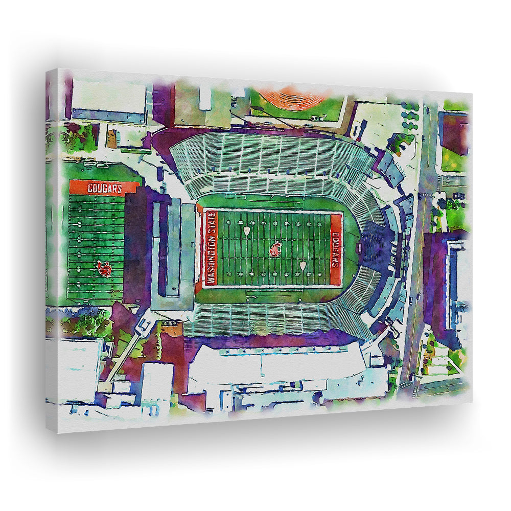 Washington State Cougars, Martin Painting Stadium Watercolor, Sport Art, Gifts for him, Canvas Print Wall Art