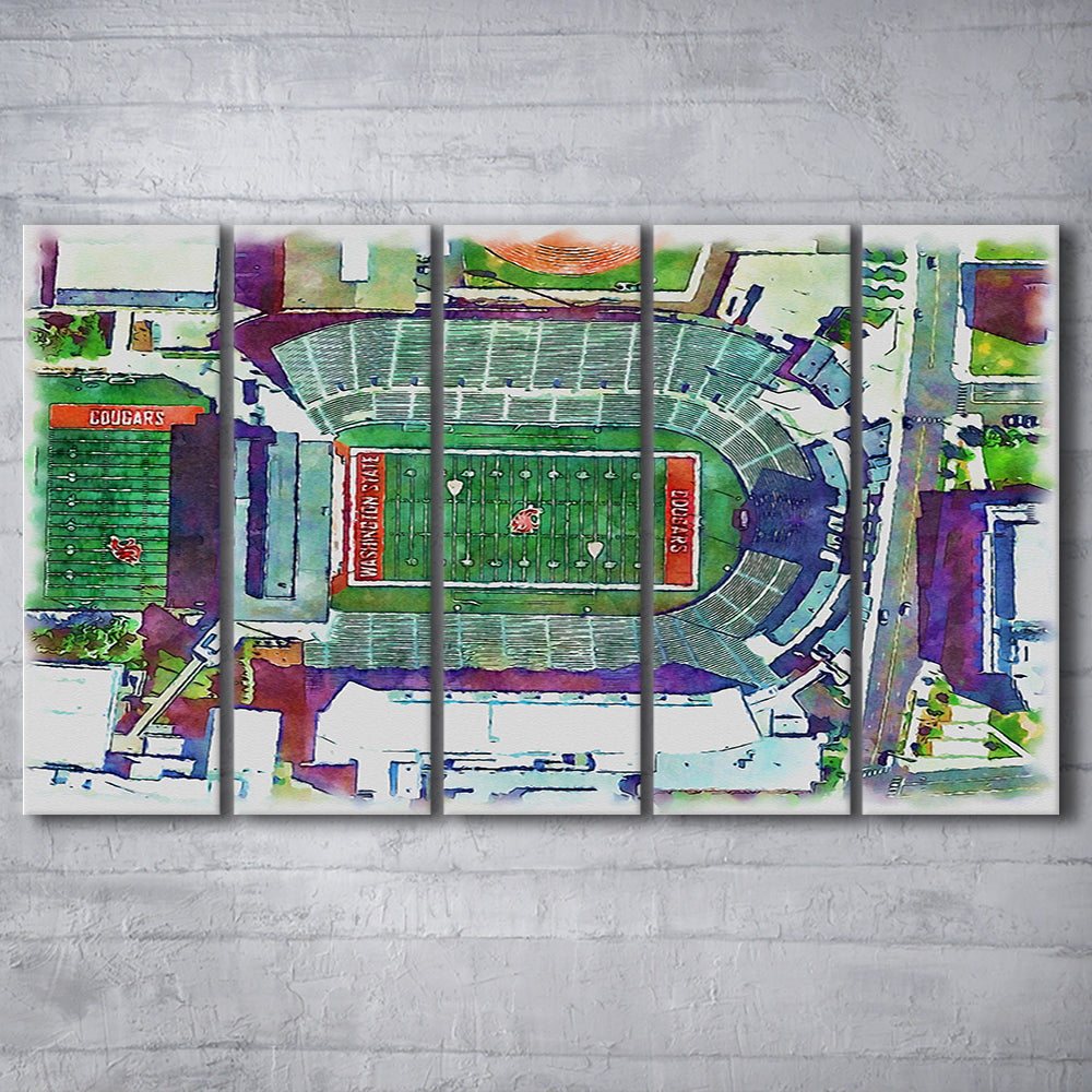 Washington State Cougars, Martin Painting Stadium Watercolor, Sport Art, Extra Large Canvas Print Wall Art