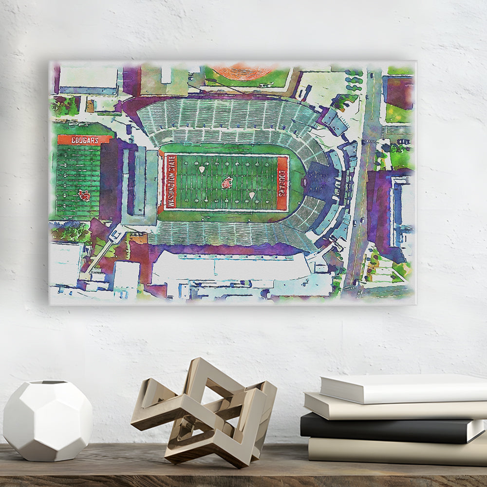 Washington State Cougars, Martin Painting Stadium Watercolor, Sport Art, Gifts for him, Canvas Print Wall Art