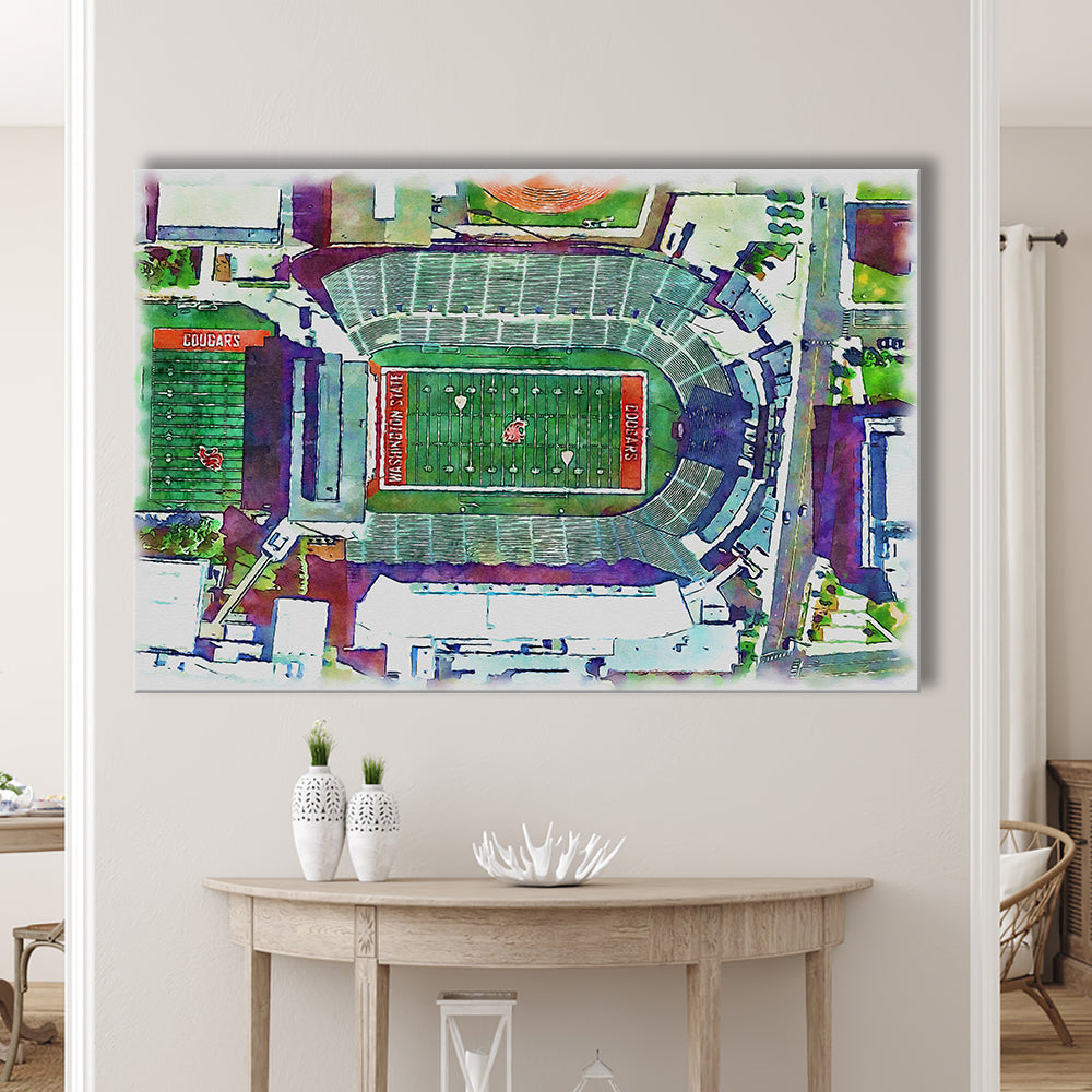 Washington State Cougars, Martin Painting Stadium Watercolor, Sport Art, Gifts for him, Canvas Print Wall Art