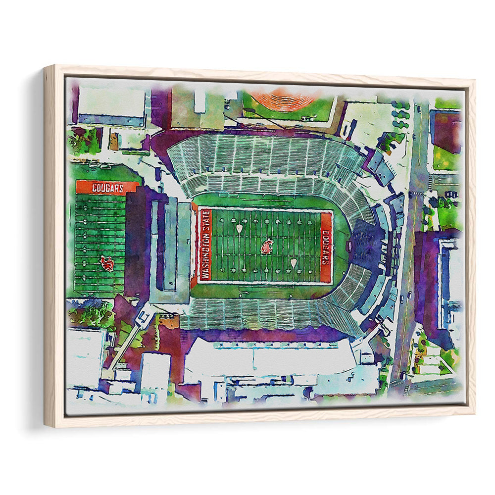 Washington State Cougars, Martin Painting Stadium Watercolor, Sport Gift Art, Framed Canvas Print Wall Art